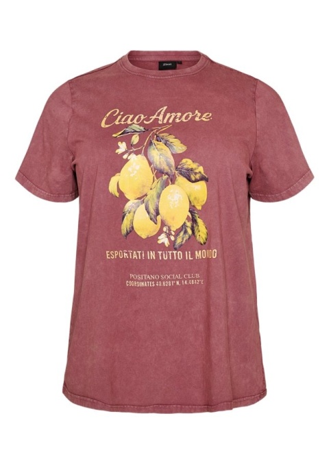 ZIZZI CZERWONY T-SHIRT NADRUK CYTRYNY BAWEŁNA 976A