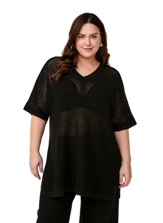 ZIZZI BLUZKA SWETER DZIANINA CZARNA DEKOLT 044A