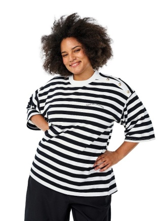 ZIZZI BLUZKA W PASKI BIAŁA CZARNA OVERSIZE 640B
