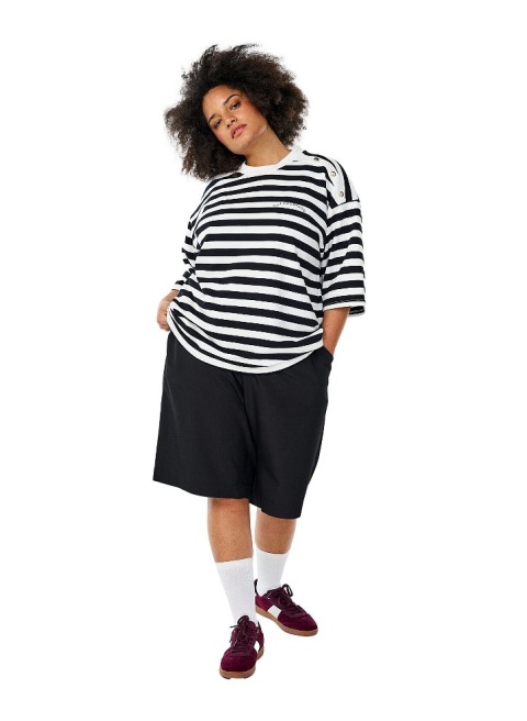 ZIZZI BLUZKA W PASKI BIAŁA CZARNA OVERSIZE 640B