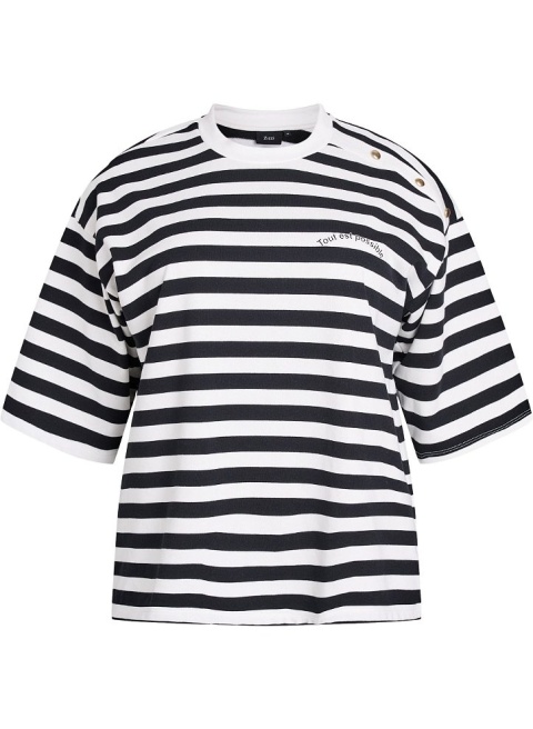 ZIZZI BLUZKA W PASKI BIAŁA CZARNA OVERSIZE 640B