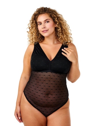 ZIZZI CZARNE BODY SIATECZKA W KROPKI 990A
