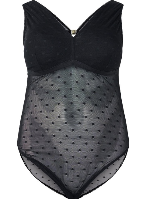 ZIZZI CZARNE BODY SIATECZKA W KROPKI 990A