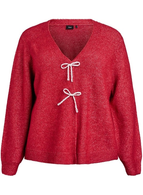 ZIZZI CZERWONY DZIANINOWY KARDIGAN SWETER KOKARDKI 408D