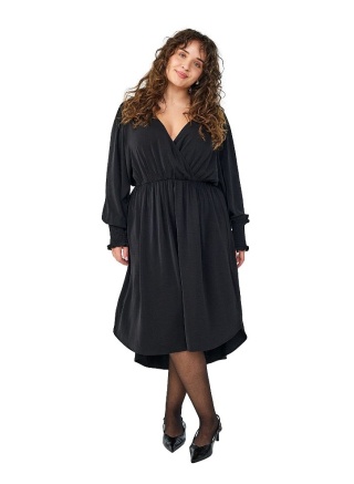 ZIZZI ELEGANCKA SUKIENKA MIDI CZARNA ODCINANA 542B