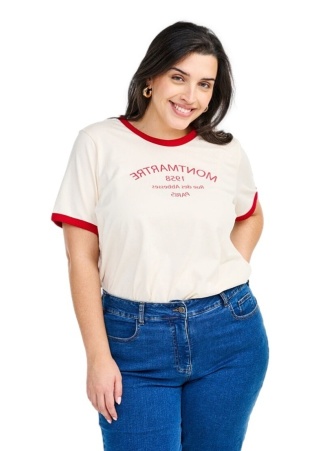 ZIZZI FANTASTYCZNY KREMOWY T-SHIRT NAPIS 505B