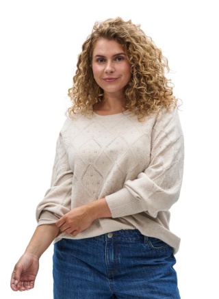 ZIZZI BEŻOWA BLUZKA DZIANINOWA SWETER AŻUROWY WZÓR 474C