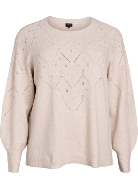 ZIZZI BEŻOWA BLUZKA DZIANINOWA SWETER AŻUROWY WZÓR 474C