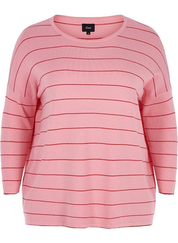 ZIZZI BLUZKA DZIANINA PASKI OVERSIZE RÓŻ 893C ZIZZI BLUZKA DZIANINA PASKI OVERSIZE RÓŻ 893C