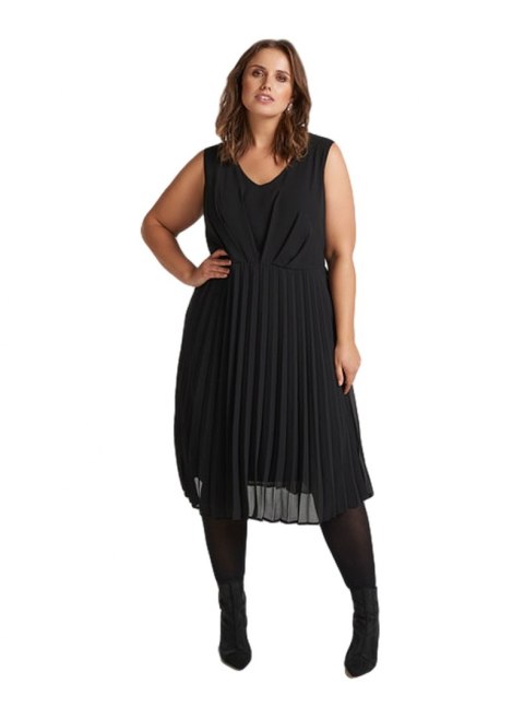 ELEGANCKA CZARNA SUKIENKA PLISY KORONKA 092A ELEGANCKA CZARNA SUKIENKA PLISY KORONKA 092A