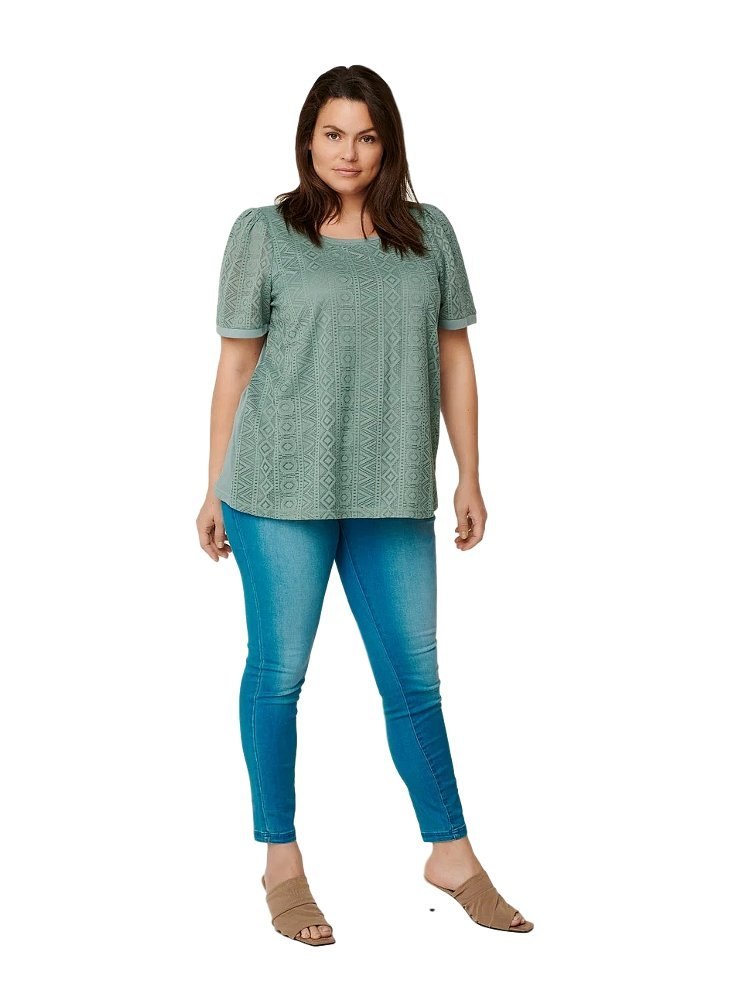 ZIZZI ELEGANCKA BLUZKA MIĘTOWA HAFTY 641A ZIZZI ELEGANCKA BLUZKA MIĘTOWA HAFTY 641A