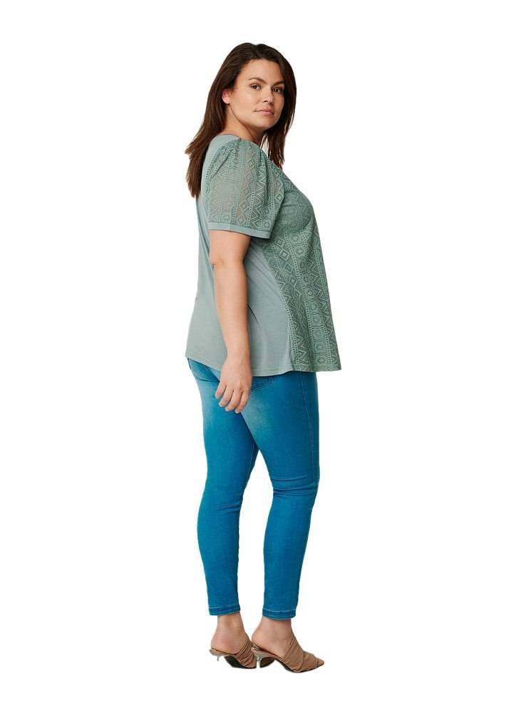 ZIZZI ELEGANCKA BLUZKA MIĘTOWA HAFTY 641A ZIZZI ELEGANCKA BLUZKA MIĘTOWA HAFTY 641A