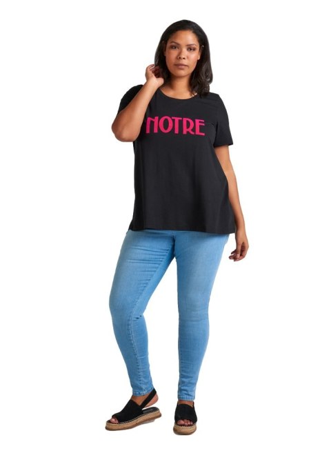 ZIZZI WYGODNY CZARNY T-SHIRT NAPIS 535A ZIZZI WYGODNY CZARNY T-SHIRT NAPIS 535A