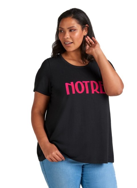 ZIZZI WYGODNY CZARNY T-SHIRT NAPIS 535A ZIZZI WYGODNY CZARNY T-SHIRT NAPIS 535A