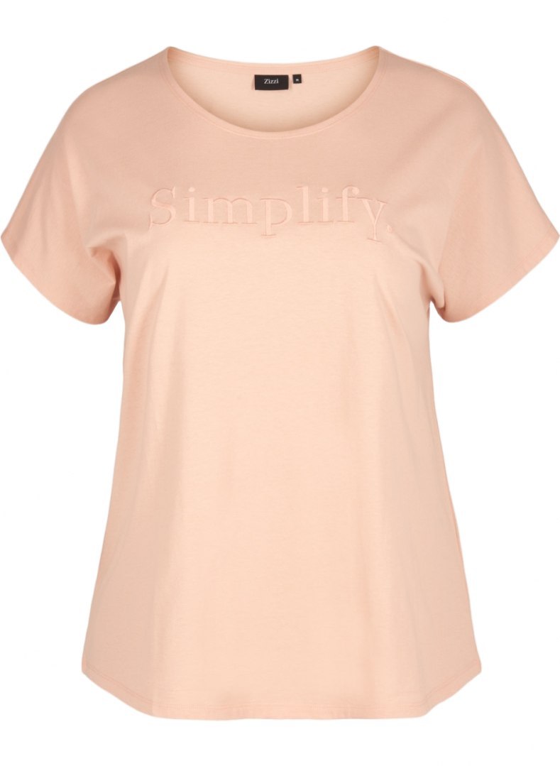 ZIZZI RÓŻOWY WYGODNY T-SHIRT NAPIS 855A ZIZZI RÓŻOWY WYGODNY T-SHIRT NAPIS 855A