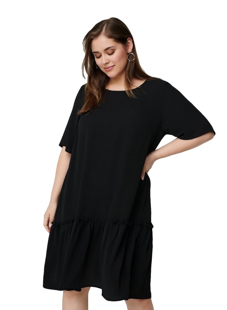 ZIZZI CZARNA PROSTA SUKIENKA FALBANY 594A ZIZZI CZARNA PROSTA SUKIENKA FALBANY 594A