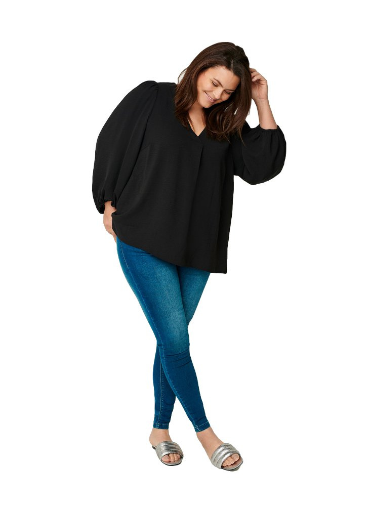 ZIZZI CZARNA ELEGANCKA BLUZKA BUFFKI 910G ZIZZI CZARNA ELEGANCKA BLUZKA BUFFKI 910G