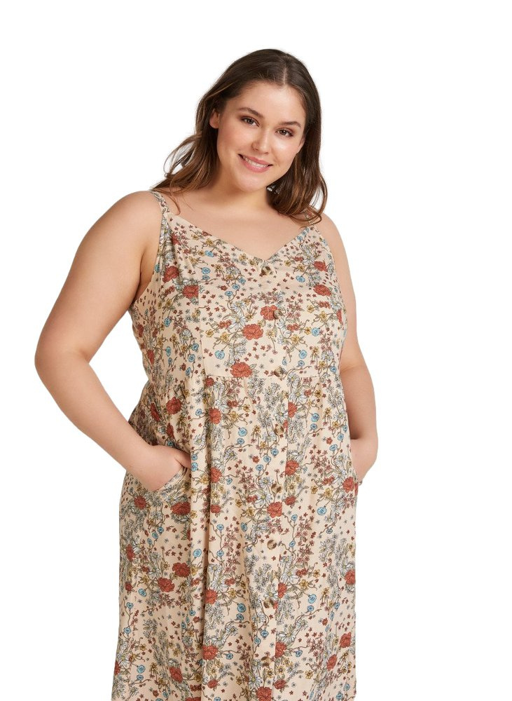 ZIZZI UROCZA SUKIENKA W KWIATY BEŻ 023O ZIZZI UROCZA SUKIENKA W KWIATY BEŻ 023O