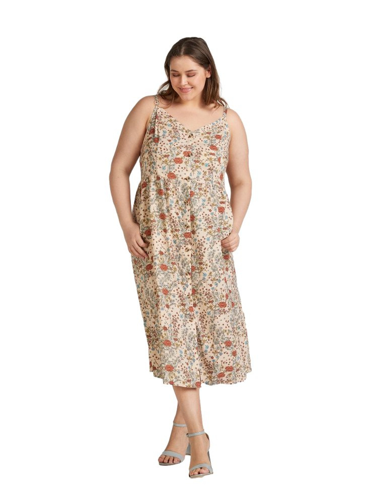 ZIZZI UROCZA SUKIENKA W KWIATY BEŻ 023O ZIZZI UROCZA SUKIENKA W KWIATY BEŻ 023O