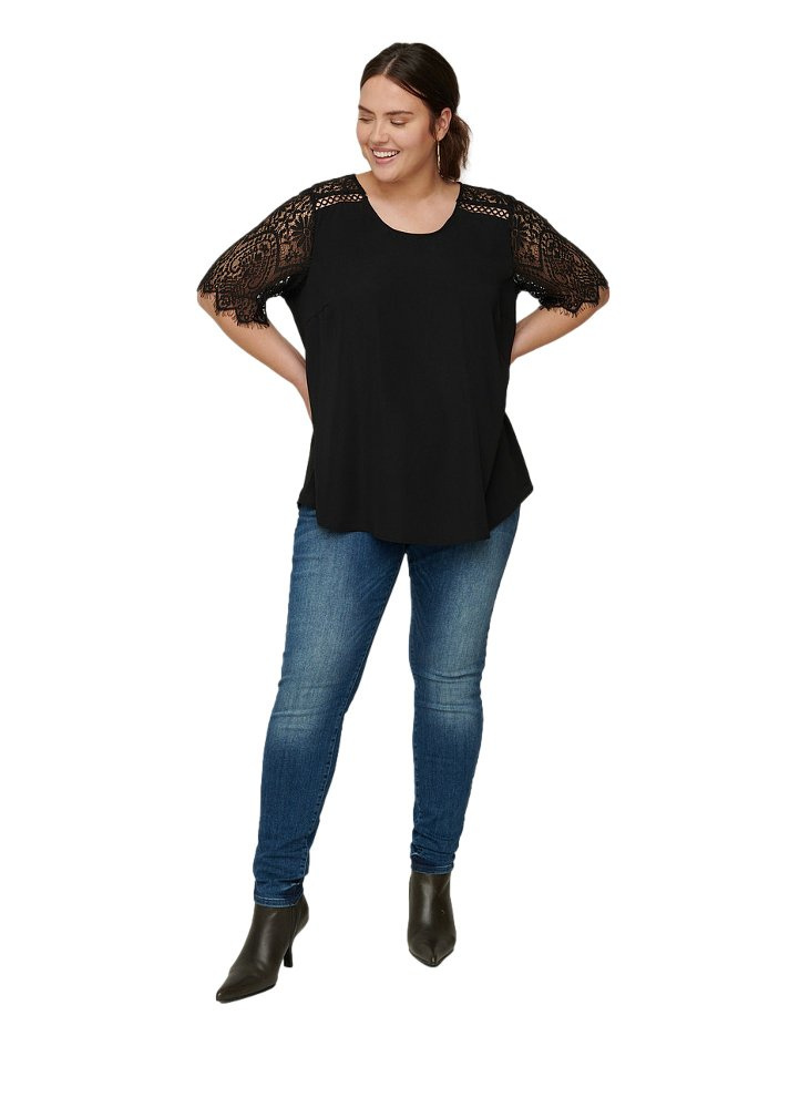 ZIZZI ELEGANCKA CZARNA BLUZKA KORONKA 386B ZIZZI ELEGANCKA CZARNA BLUZKA KORONKA 386B