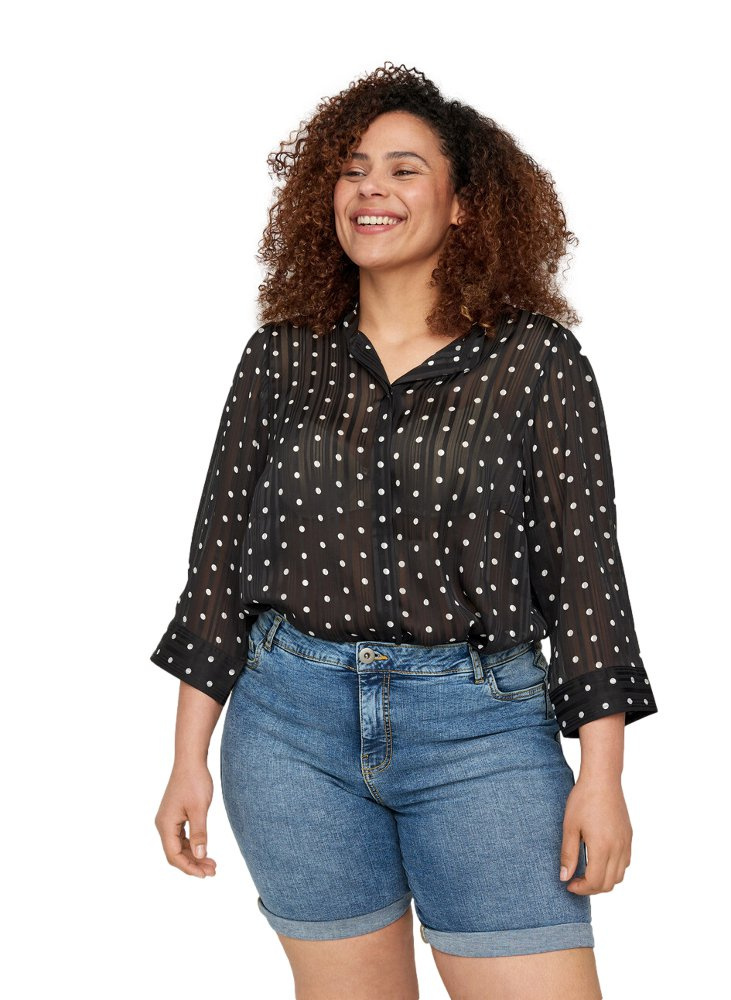 ZIZZI TRANSPARENTNA CZARNA KOSZULA W KROPKI 356A ZIZZI TRANSPARENTNA CZARNA KOSZULA W KROPKI 356A