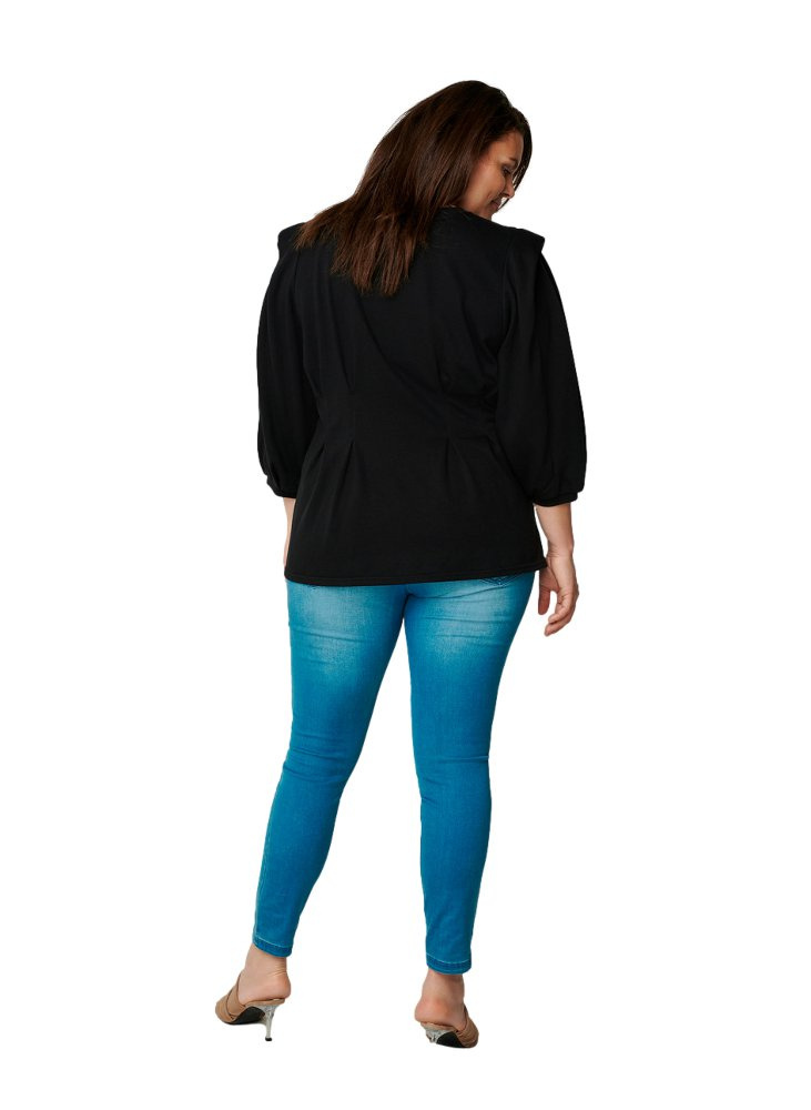 ZIZZI CZARNA ELEGANCKA BLUZKA BUFFKI 500A ZIZZI CZARNA ELEGANCKA BLUZKA BUFFKI 500A