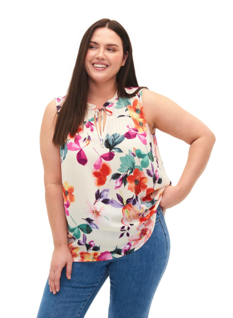 ZIZZI KREMOWY TOP KWIATY WIĄZANIE 824C ZIZZI KREMOWY TOP KWIATY WIĄZANIE 824C