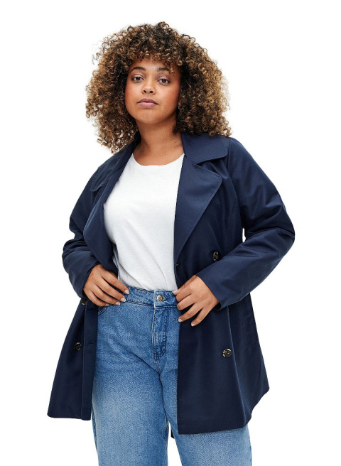 ZIZZI KRÓTKI PŁASZCZ TRENCH KURTKA PLUS SIZE GRANATOWY 322A